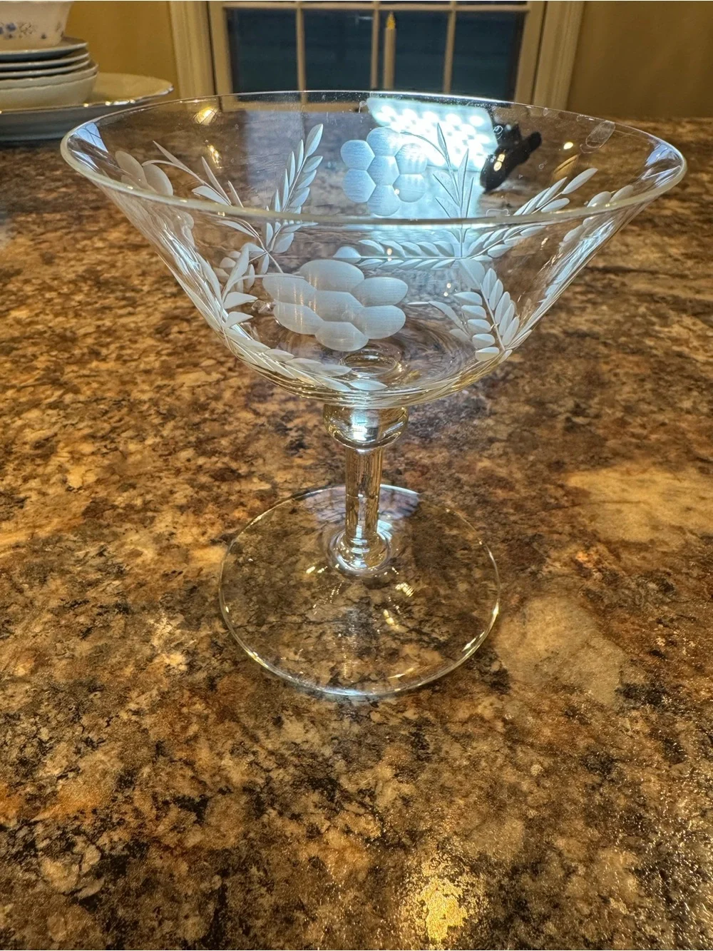 vintage etched sherbet stem
